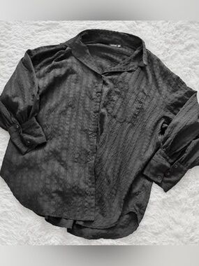 Boohoo Oversized Black Textured Button-Down Shirt